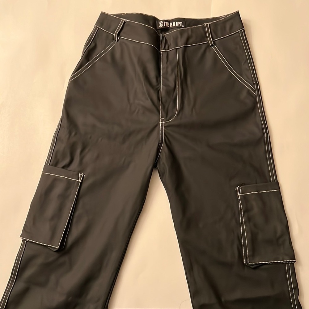 The Kript Faux Wide Leg Leather Cargo Pants